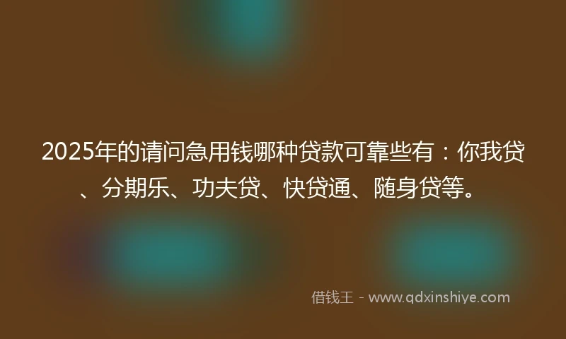 2025年的请问急用钱哪种贷款可靠些有：你我贷、分期乐、功夫贷、快贷通、随身贷等。