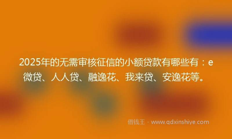 2025年的无需审核征信的小额贷款有哪些有：e微贷、人人贷、融逸花、我来贷、安逸花等。