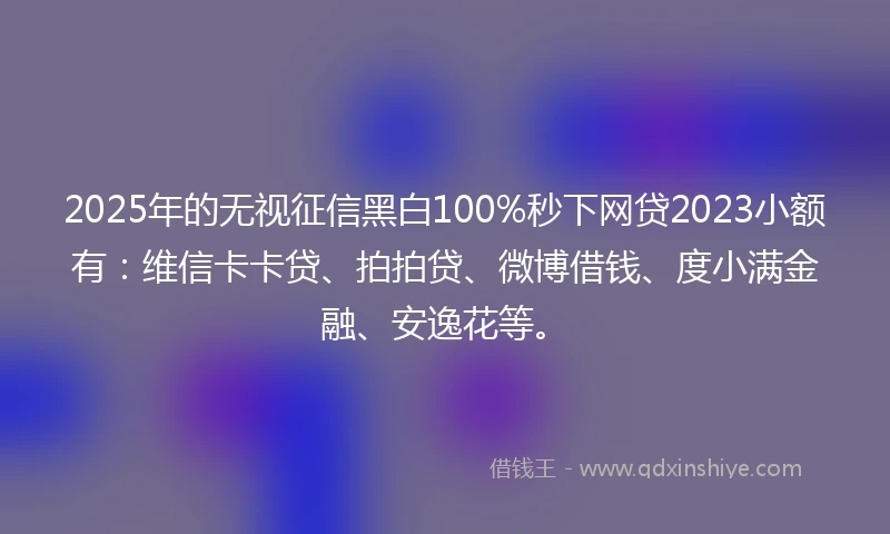 2025年的无视征信黑白100%秒下网贷2023小额有：维信卡卡贷、拍拍贷、微博借钱、度小满金融、安逸花等。