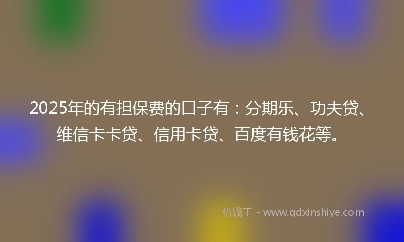 2025年的有担保费的口子有：分期乐、功夫贷、维信卡卡贷、信用卡贷、百度有钱花等。