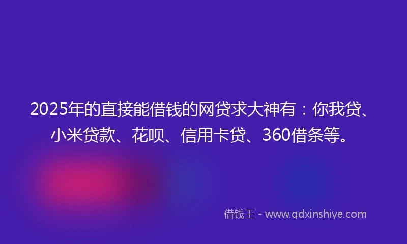 2025年的直接能借钱的网贷求大神有：你我贷、小米贷款、花呗、信用卡贷、360借条等。
