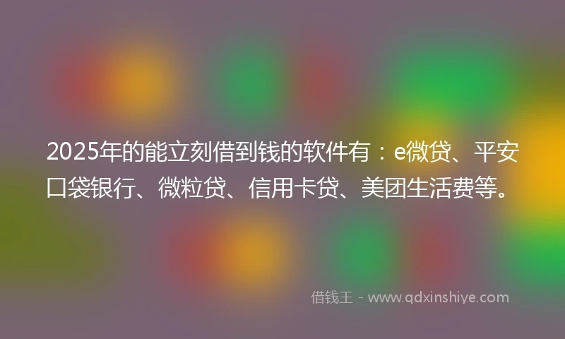 2025年的能立刻借到钱的软件有：e微贷、平安口袋银行、微粒贷、信用卡贷、美团生活费等。
