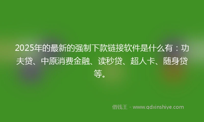 2025年的最新的强制下款链接软件是什么有：功夫贷、中原消费金融、读秒贷、超人卡、随身贷等。