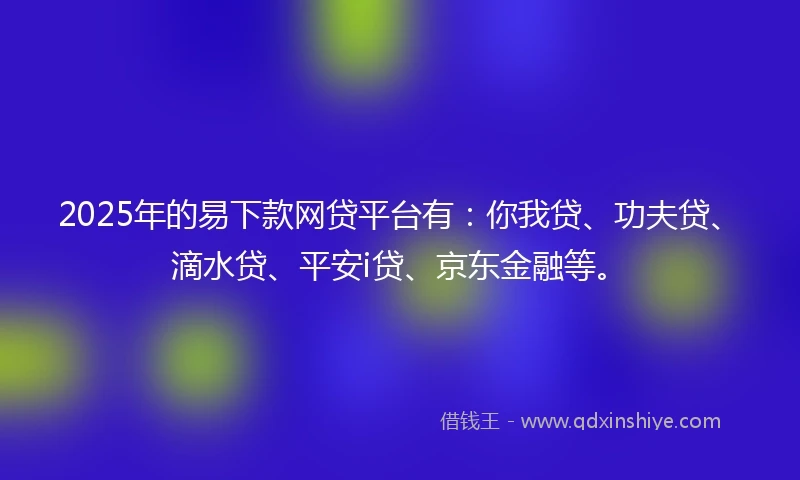 2025年的易下款网贷平台有：你我贷、功夫贷、滴水贷、平安i贷、京东金融等。