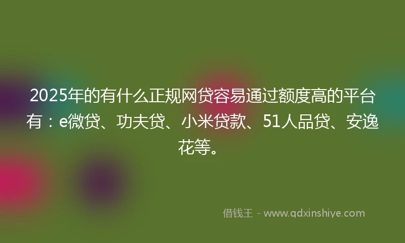 2025年的有什么正规网贷容易通过额度高的平台有：e微贷、功夫贷、小米贷款、51人品贷、安逸花等。