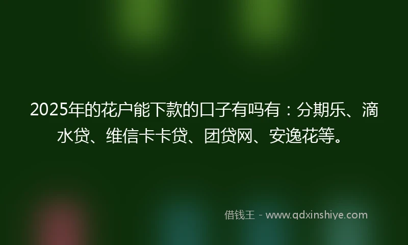 2025年的花户能下款的口子有吗有：分期乐、滴水贷、维信卡卡贷、团贷网、安逸花等。