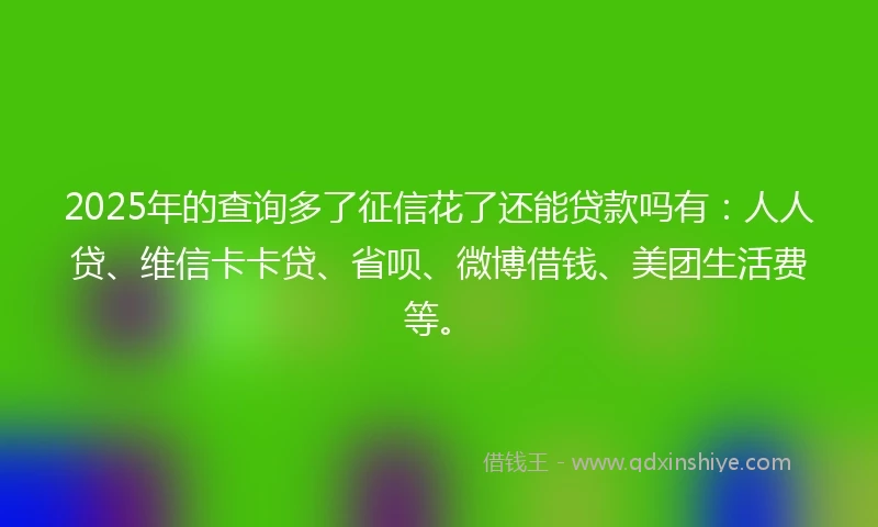 2025年的查询多了征信花了还能贷款吗有：人人贷、维信卡卡贷、省呗、微博借钱、美团生活费等。