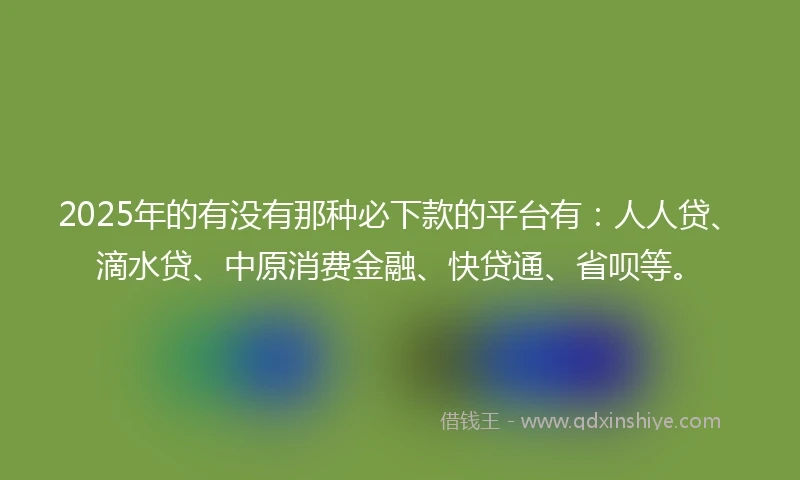 2025年的有没有那种必下款的平台有：人人贷、滴水贷、中原消费金融、快贷通、省呗等。