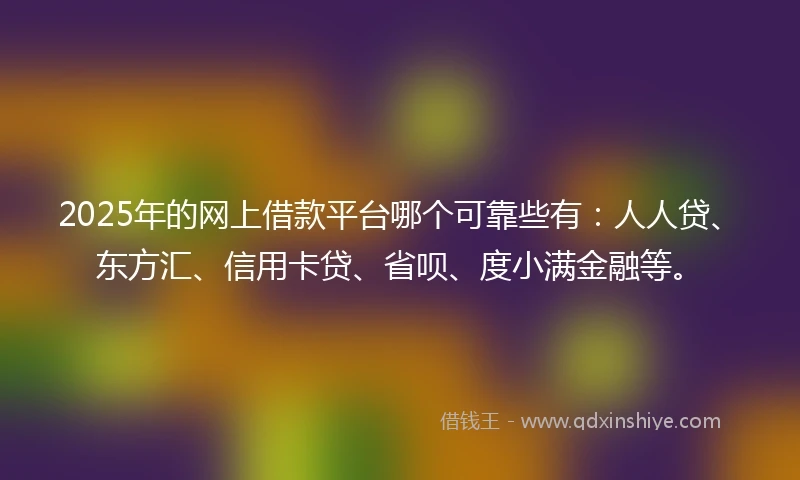 2025年的网上借款平台哪个可靠些有：人人贷、东方汇、信用卡贷、省呗、度小满金融等。