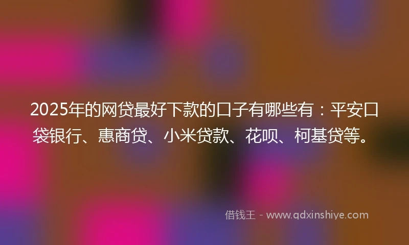 2025年的网贷最好下款的口子有哪些有：平安口袋银行、惠商贷、小米贷款、花呗、柯基贷等。
