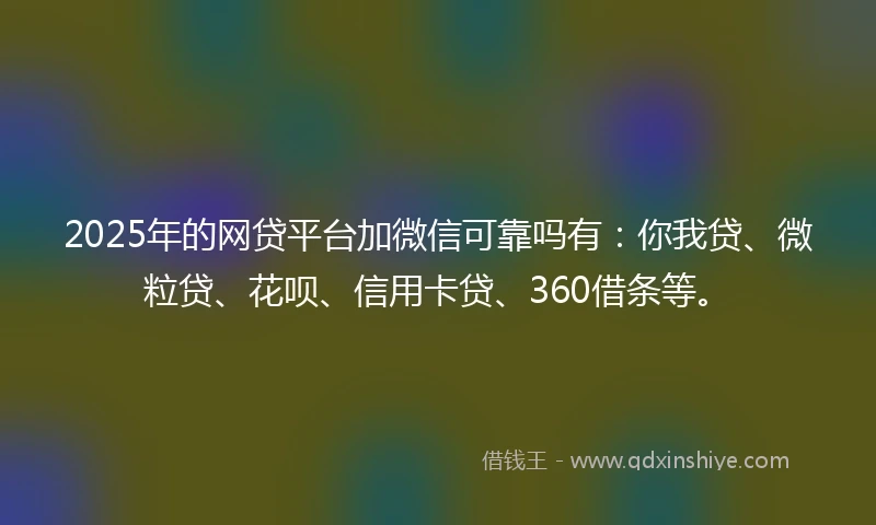 2025年的网贷平台加微信可靠吗有：你我贷、微粒贷、花呗、信用卡贷、360借条等。