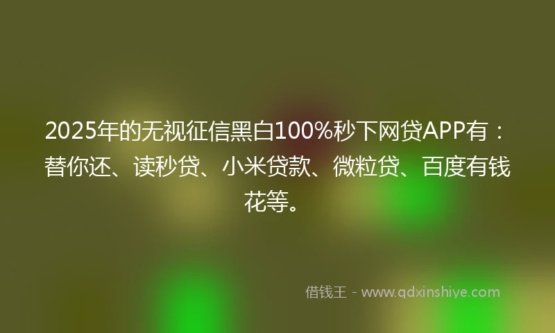 2025年的无视征信黑白100%秒下网贷APP有：替你还、读秒贷、小米贷款、微粒贷、百度有钱花等。