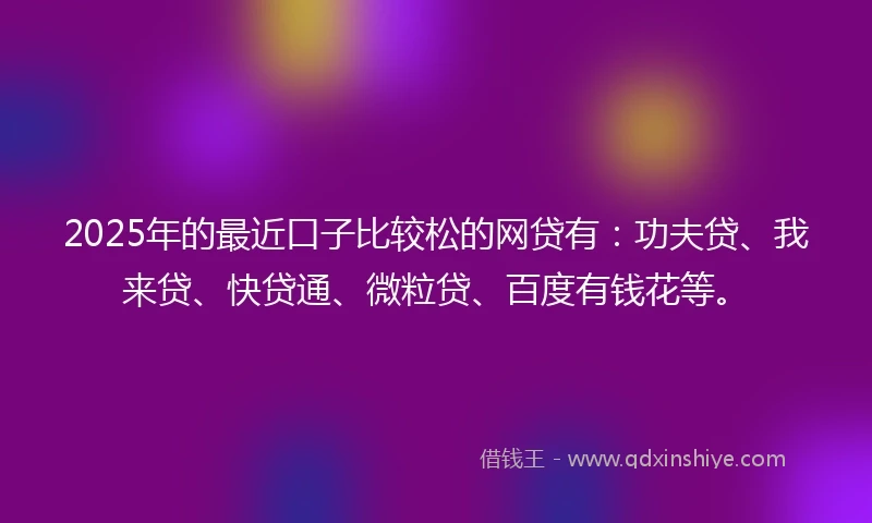 2025年的最近口子比较松的网贷有：功夫贷、我来贷、快贷通、微粒贷、百度有钱花等。