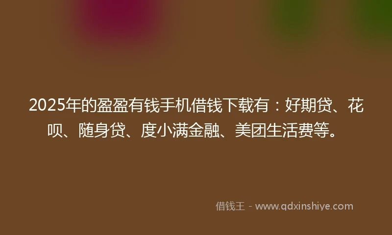 2025年的盈盈有钱手机借钱下载有：好期贷、花呗、随身贷、度小满金融、美团生活费等。