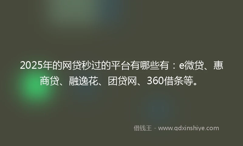 2025年的网贷秒过的平台有哪些有：e微贷、惠商贷、融逸花、团贷网、360借条等。