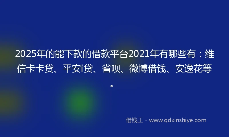 2025年的能下款的借款平台2021年有哪些有：维信卡卡贷、平安i贷、省呗、微博借钱、安逸花等。