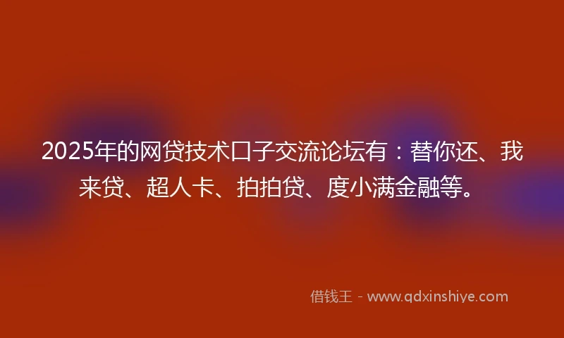 2025年的网贷技术口子交流论坛有：替你还、我来贷、超人卡、拍拍贷、度小满金融等。