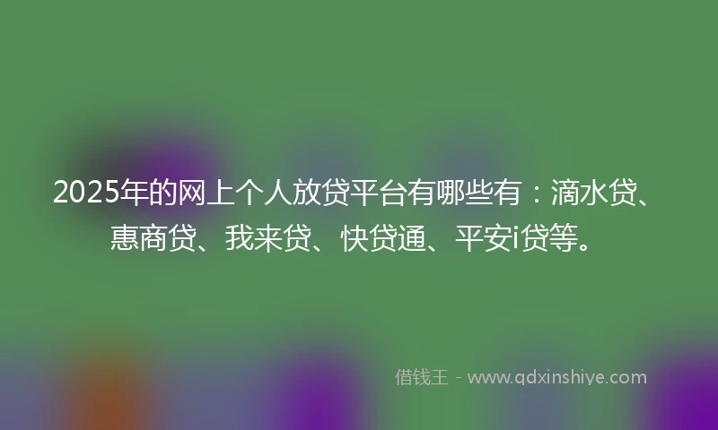 2025年的网上个人放贷平台有哪些有：滴水贷、惠商贷、我来贷、快贷通、平安i贷等。