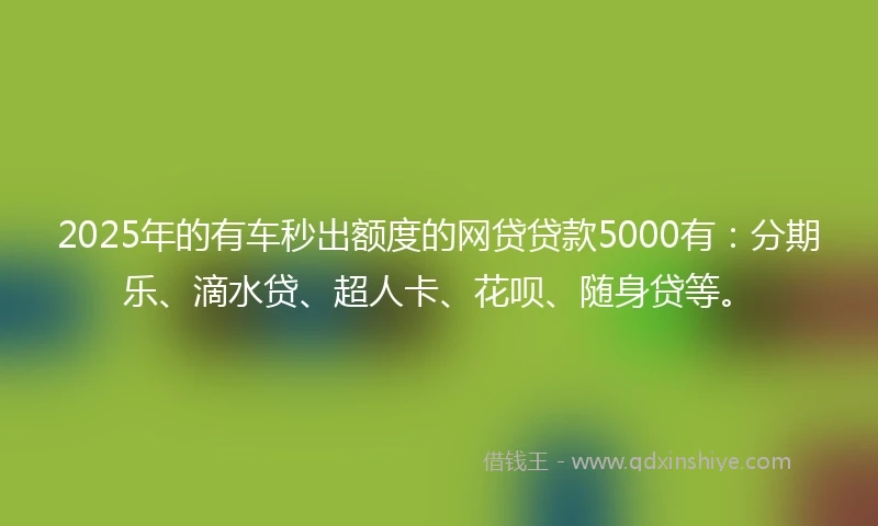 2025年的有车秒出额度的网贷贷款5000有：分期乐、滴水贷、超人卡、花呗、随身贷等。