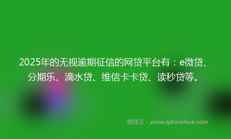 2025年的无视逾期征信的网贷平台有：e微贷、分期乐、滴水贷、维信卡卡贷、读秒贷等。