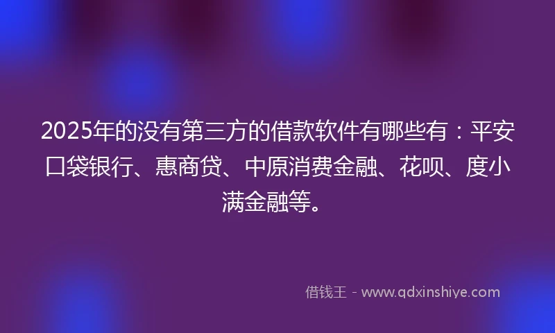 2025年的没有第三方的借款软件有哪些有：平安口袋银行、惠商贷、中原消费金融、花呗、度小满金融等。