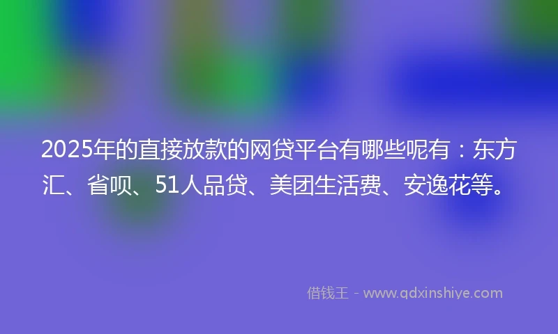 2025年的直接放款的网贷平台有哪些呢有：东方汇、省呗、51人品贷、美团生活费、安逸花等。