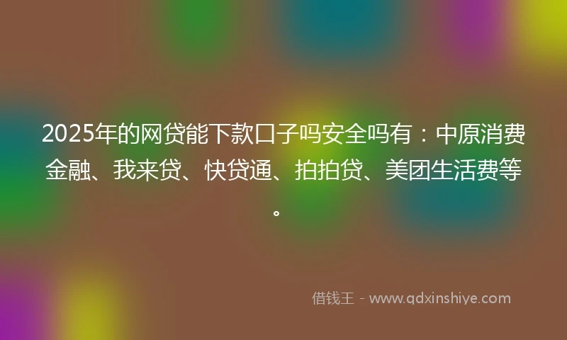 2025年的网贷能下款口子吗安全吗有：中原消费金融、我来贷、快贷通、拍拍贷、美团生活费等。