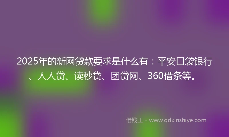 2025年的新网贷款要求是什么有：平安口袋银行、人人贷、读秒贷、团贷网、360借条等。