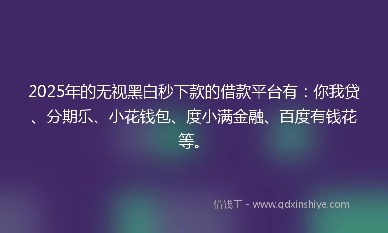 2025年的无视黑白秒下款的借款平台有：你我贷、分期乐、小花钱包、度小满金融、百度有钱花等。