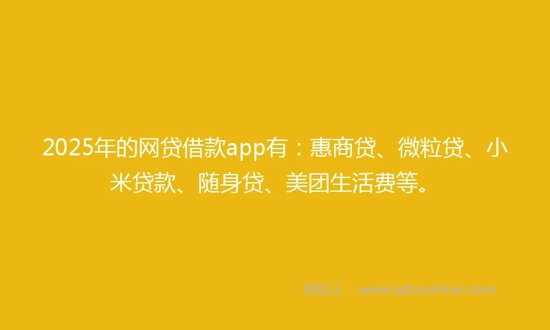 2025年的网贷借款app有：惠商贷、微粒贷、小米贷款、随身贷、美团生活费等。
