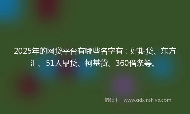 2025年的网贷平台有哪些名字有：好期贷、东方汇、51人品贷、柯基贷、360借条等。
