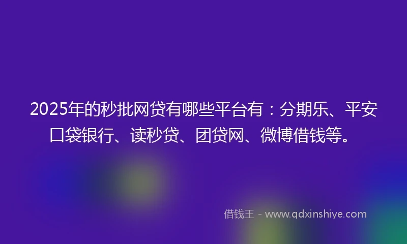 2025年的秒批网贷有哪些平台有：分期乐、平安口袋银行、读秒贷、团贷网、微博借钱等。