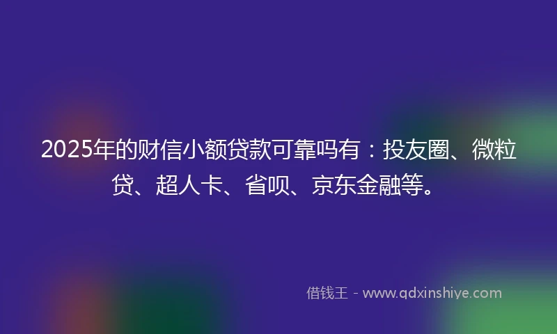 2025年的财信小额贷款可靠吗有：投友圈、微粒贷、超人卡、省呗、京东金融等。