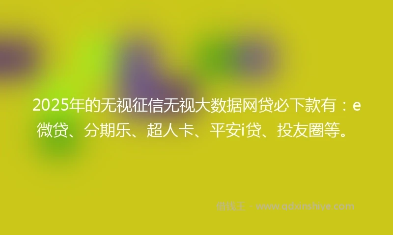 2025年的无视征信无视大数据网贷必下款有：e微贷、分期乐、超人卡、平安i贷、投友圈等。