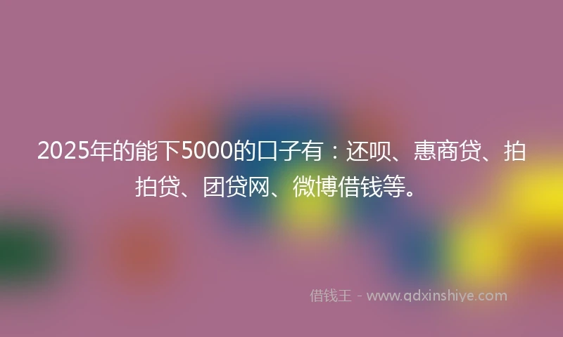 2025年的能下5000的口子有：还呗、惠商贷、拍拍贷、团贷网、微博借钱等。