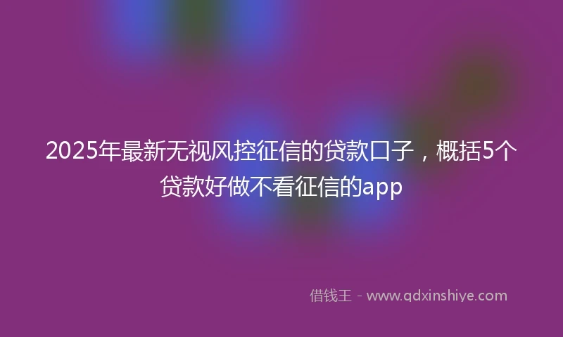 2025年最新无视风控征信的贷款口子，概括5个贷款好做不看征信的app
