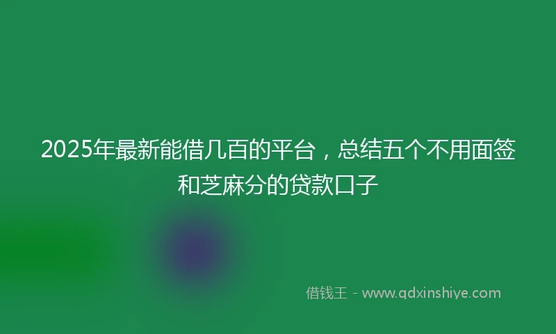 2025年最新能借几百的平台，总结五个不用面签和芝麻分的贷款口子