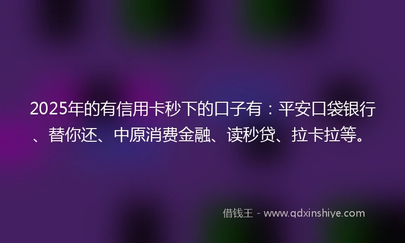 2025年的有信用卡秒下的口子有：平安口袋银行、替你还、中原消费金融、读秒贷、拉卡拉等。