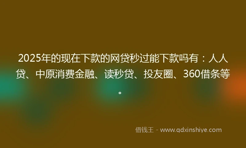 2025年的现在下款的网贷秒过能下款吗有：人人贷、中原消费金融、读秒贷、投友圈、360借条等。