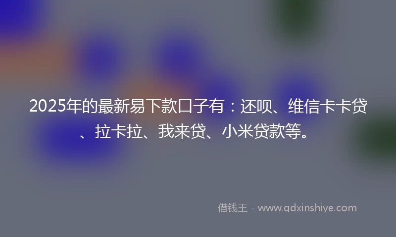 2025年的最新易下款口子有：还呗、维信卡卡贷、拉卡拉、我来贷、小米贷款等。