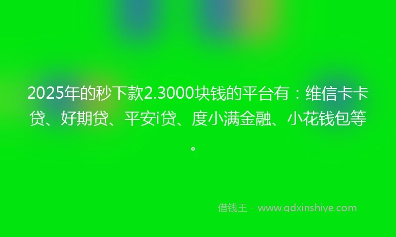 2025年的秒下款2.3000块钱的平台有：维信卡卡贷、好期贷、平安i贷、度小满金融、小花钱包等。