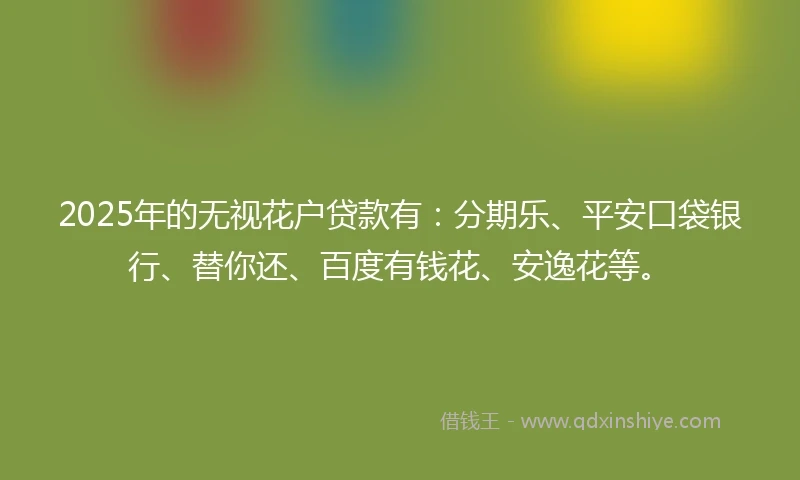 2025年的无视花户贷款有：分期乐、平安口袋银行、替你还、百度有钱花、安逸花等。