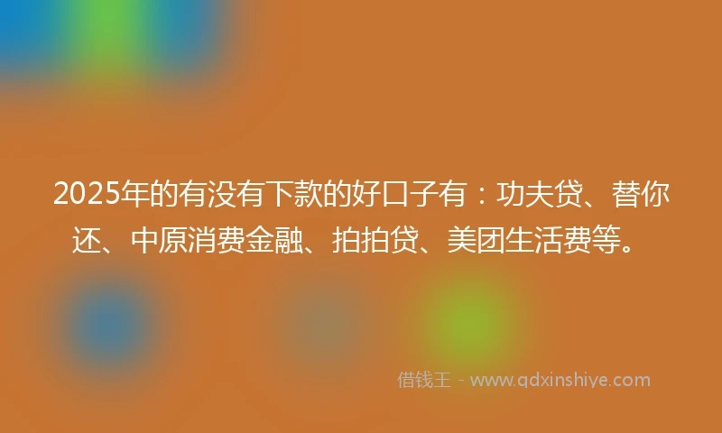 2025年的有没有下款的好口子有：功夫贷、替你还、中原消费金融、拍拍贷、美团生活费等。