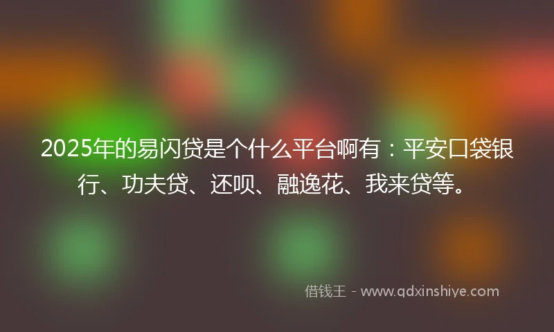 2025年的易闪贷是个什么平台啊有：平安口袋银行、功夫贷、还呗、融逸花、我来贷等。