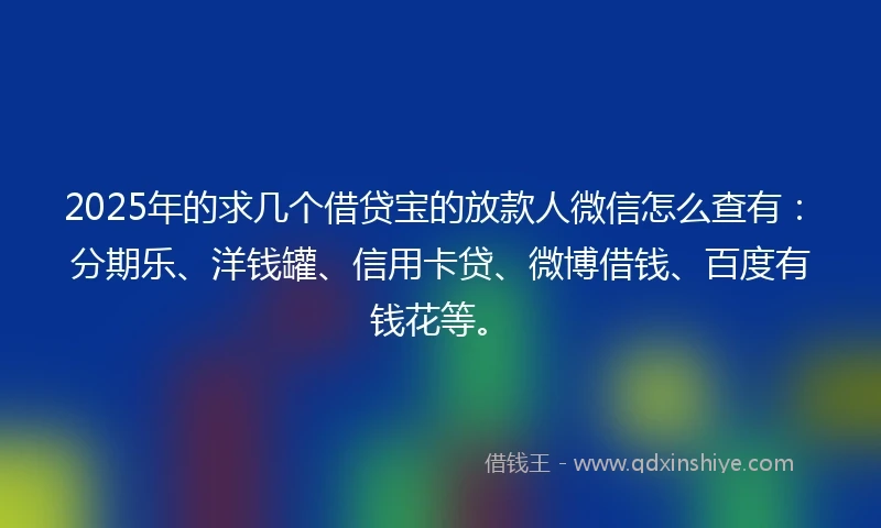 2025年的求几个借贷宝的放款人微信怎么查有：分期乐、洋钱罐、信用卡贷、微博借钱、百度有钱花等。