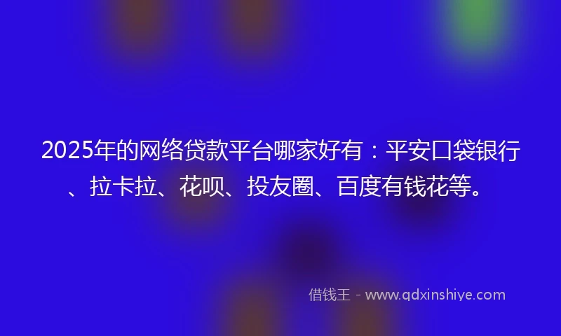 2025年的网络贷款平台哪家好有：平安口袋银行、拉卡拉、花呗、投友圈、百度有钱花等。