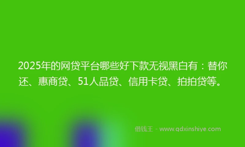 2025年的网贷平台哪些好下款无视黑白有：替你还、惠商贷、51人品贷、信用卡贷、拍拍贷等。