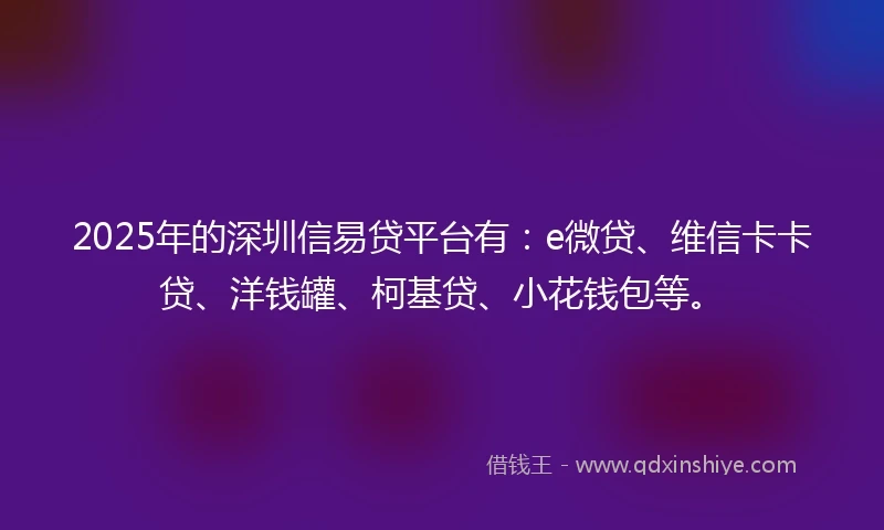 2025年的深圳信易贷平台有：e微贷、维信卡卡贷、洋钱罐、柯基贷、小花钱包等。