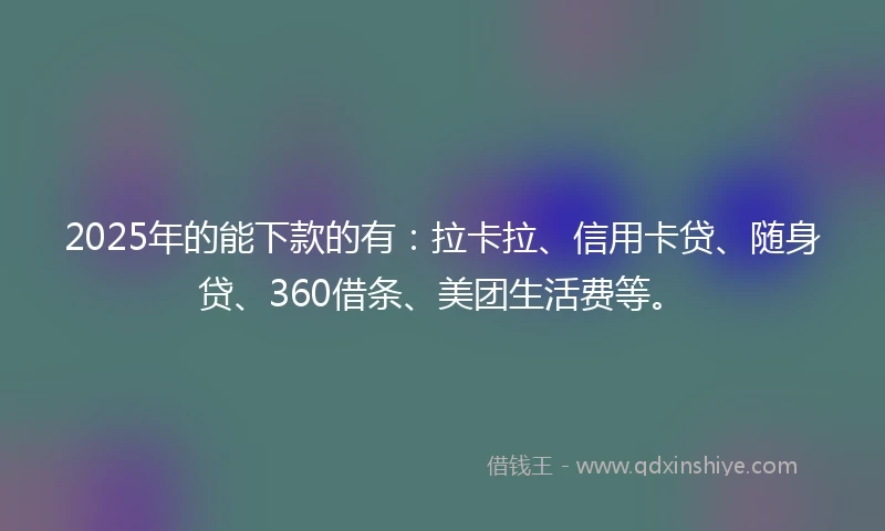 2025年的能下款的有：拉卡拉、信用卡贷、随身贷、360借条、美团生活费等。