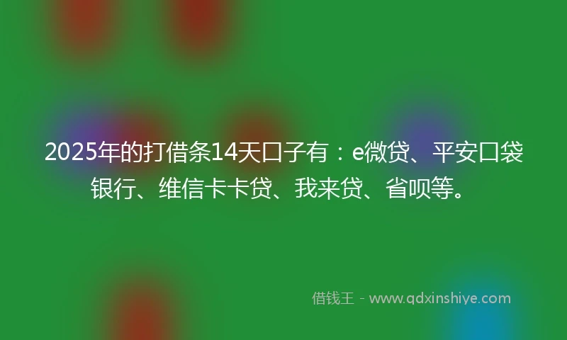 2025年的打借条14天口子有：e微贷、平安口袋银行、维信卡卡贷、我来贷、省呗等。